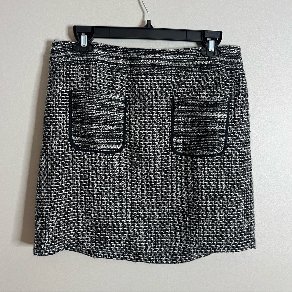 Loft Size 10P Tweed Mod Black White Straight Skirt JJ16